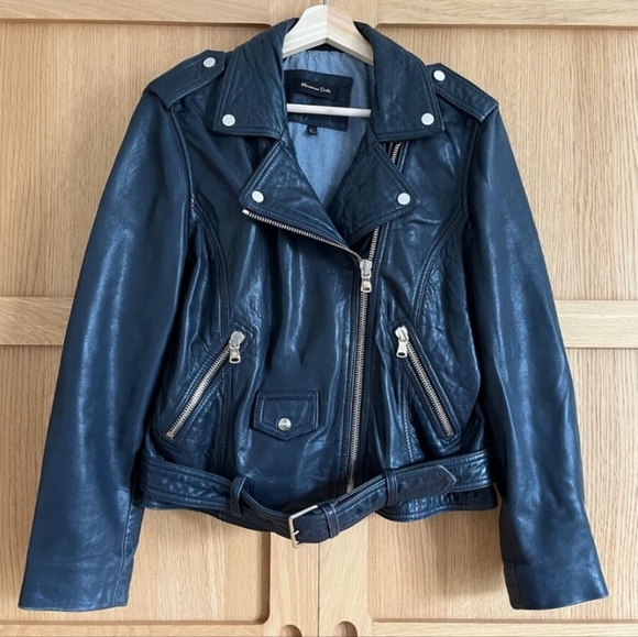 Massimo Dutti Leather Biker Style Jacket. Size S - Picture 2 of 11